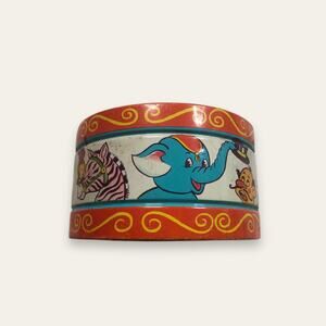 Vintage Metal Kids Drum with Zoo Circus Theme